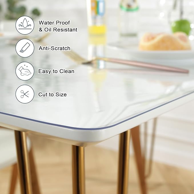 Protecteur de table transparent -1,5mm Épaisseur étanche Couverture de table en PVC résistant pour Dinin