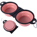 Collapsible Dog Dual Bowls Reinforced Rim 180 Degrees Flip Over Foldable Double Bowl With Lock Clips More Stable Dog Travel Bowls Pet Food Water Feede