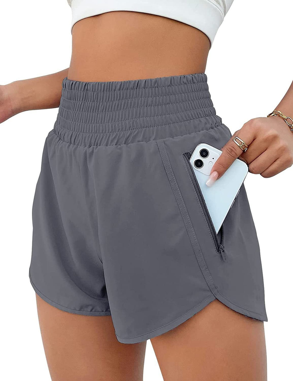 Short de sport à cordon élastique haut pour femmes avec poches antivol zippées