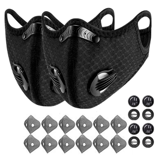 2 Pack demi-couverture visage réutilisable Masque W Filtre Cyclisme Outdoor Sport Masque visage Noir Logiste