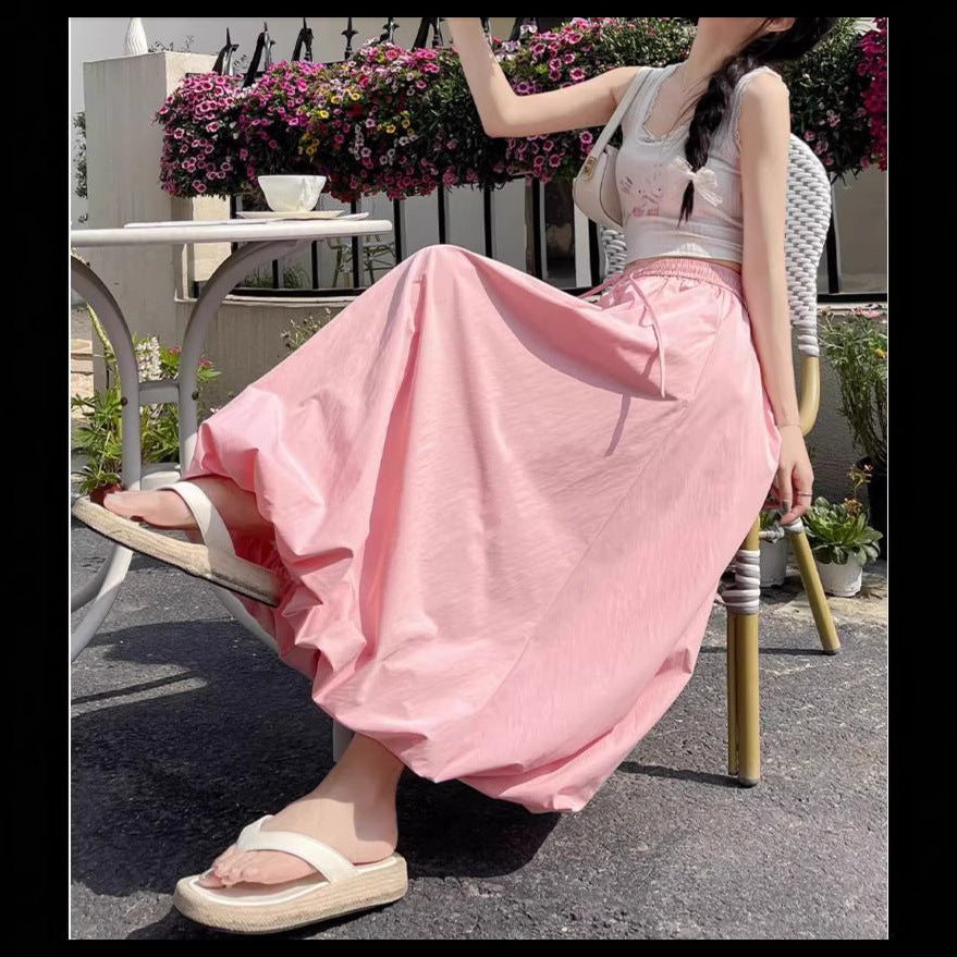 Été mince soie de glace mi-longueur haute taille Bud jupe pour les femmes