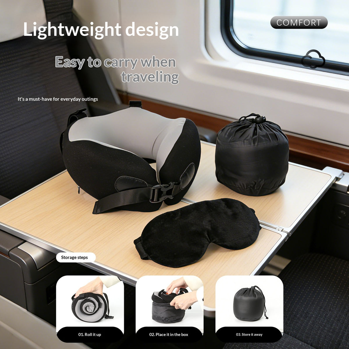 Set de voyage avec bouchons d'oreilles et oreiller de collier