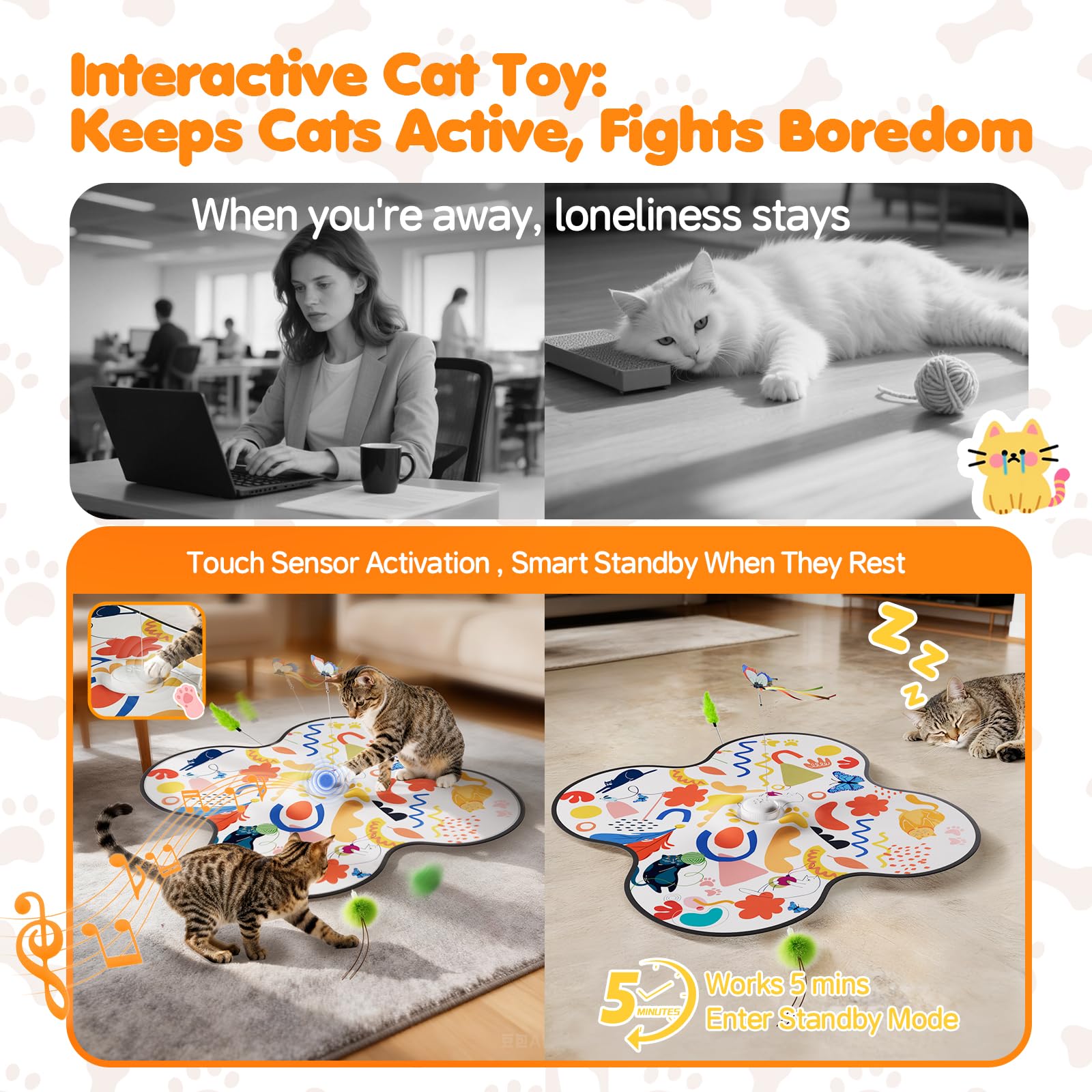 Jouet de chat interactif pour chats d'intérieur - Rechargeable Automatic Hide & Cherche avec Fluttering B
