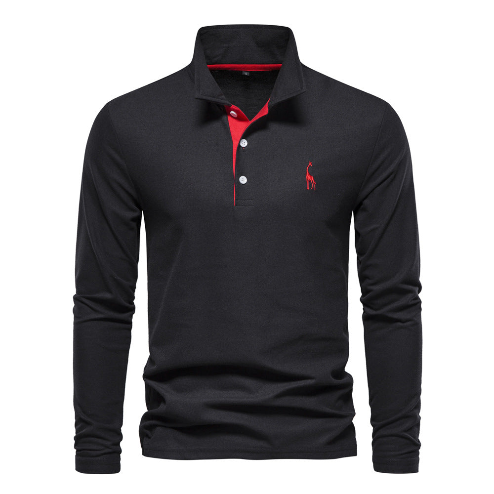 Printemps et automne Lapel Cotton Homme POLO Shirt Mode Casual Homme Broderie Deer Long