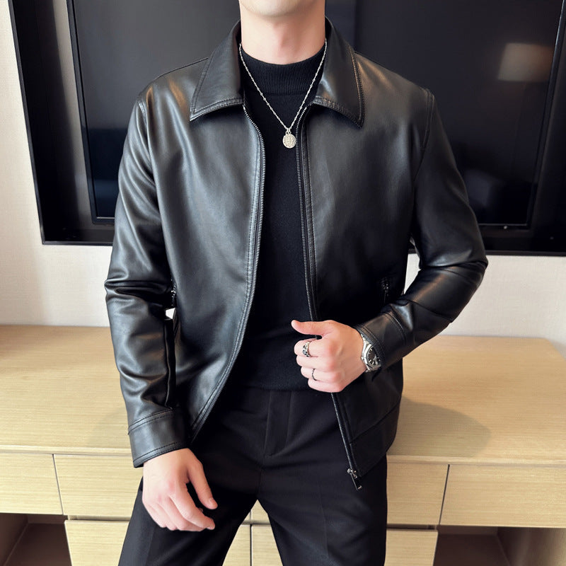 Veste en cuir pour hommes Lapel Light Business