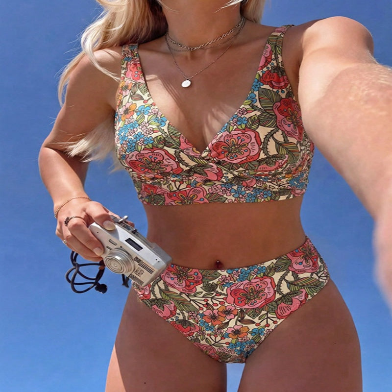 Maillot de bain de plage sexy deux pièces à imprimé floral