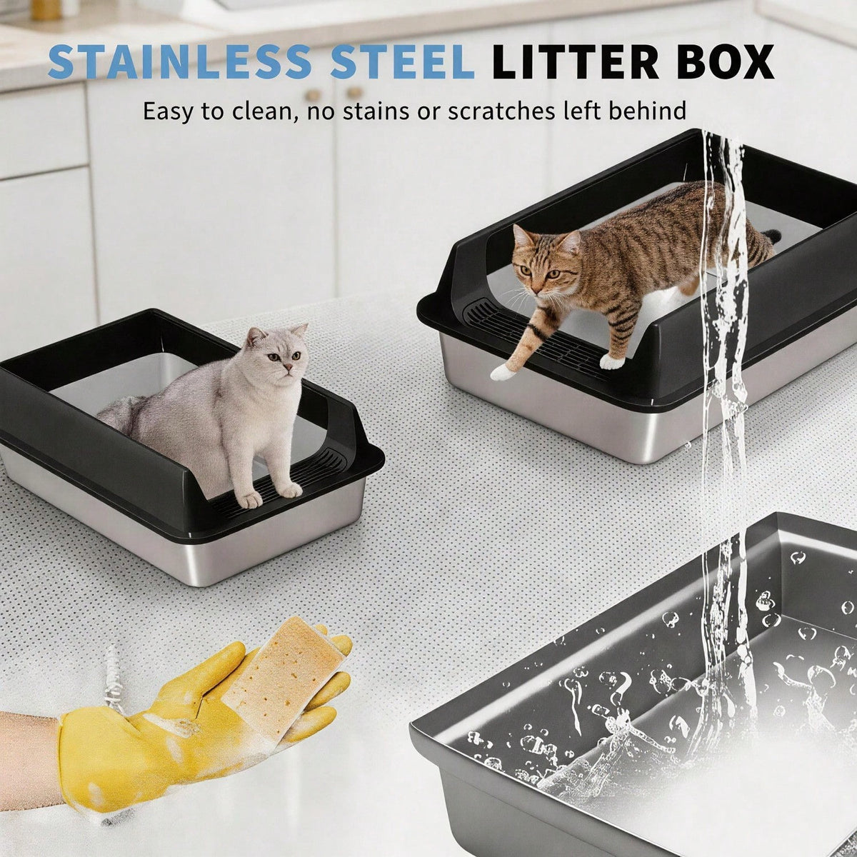Boîte à litière Cat en acier inoxydable