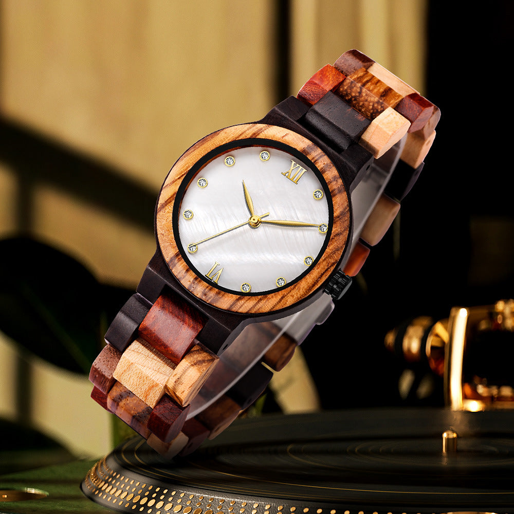 Simple Pearl Shell couleur bois montre dames