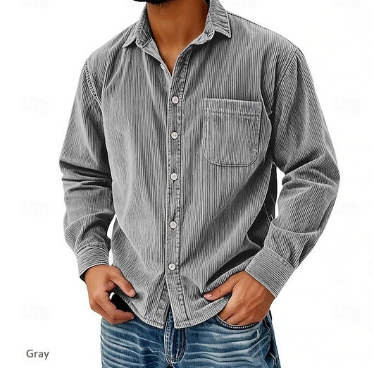 Chemise Homme Corduroy Corduroy rayée anti-rides sans fer