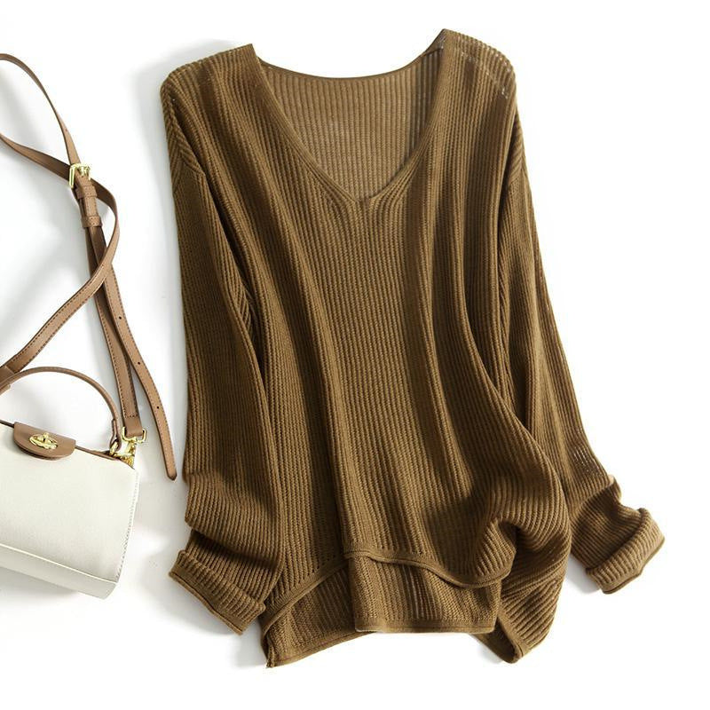 Slimming V-neckline Automne et hiver manches longues T-shirt en bas