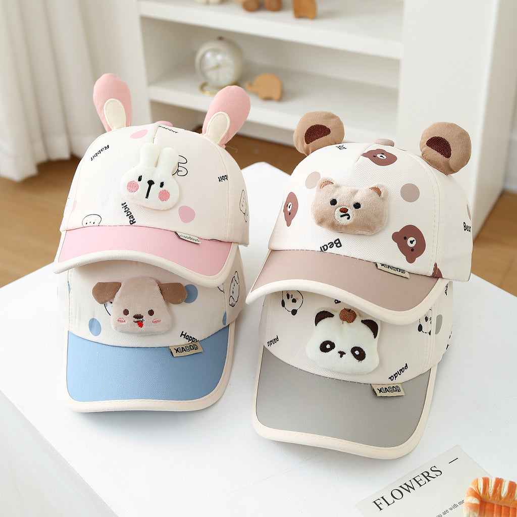 Pring and Summer Cute Plush Animal Head Girl Cartoon Simple Imprimer Casquette de baseball pour garçons