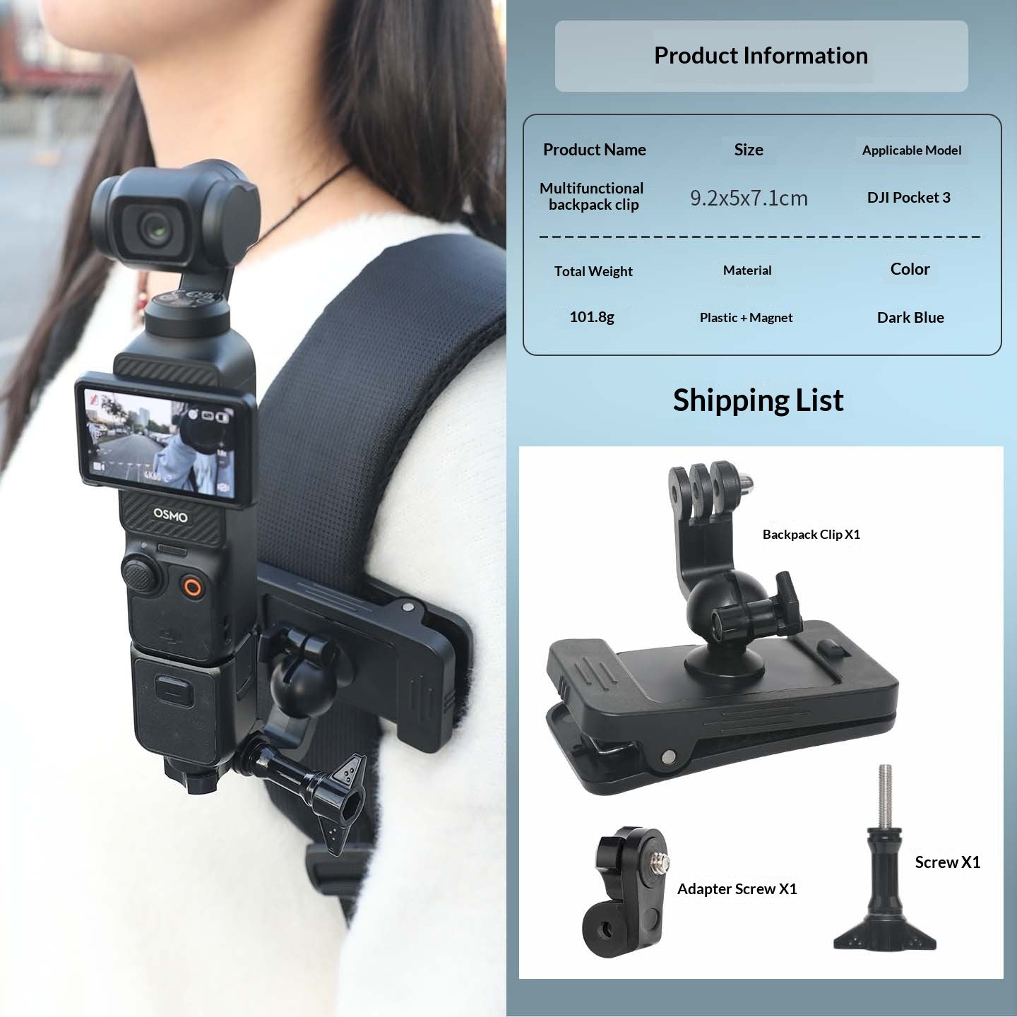 Clip de sac à dos magnétique multifonction compatible avec les caméras d'action
