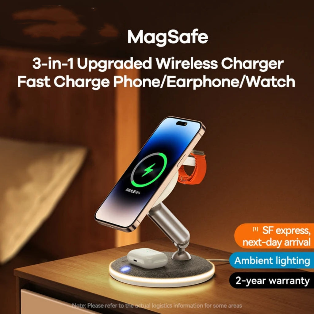 Chargeur sans fil multifonction W90 3-en-1 avec lumière
