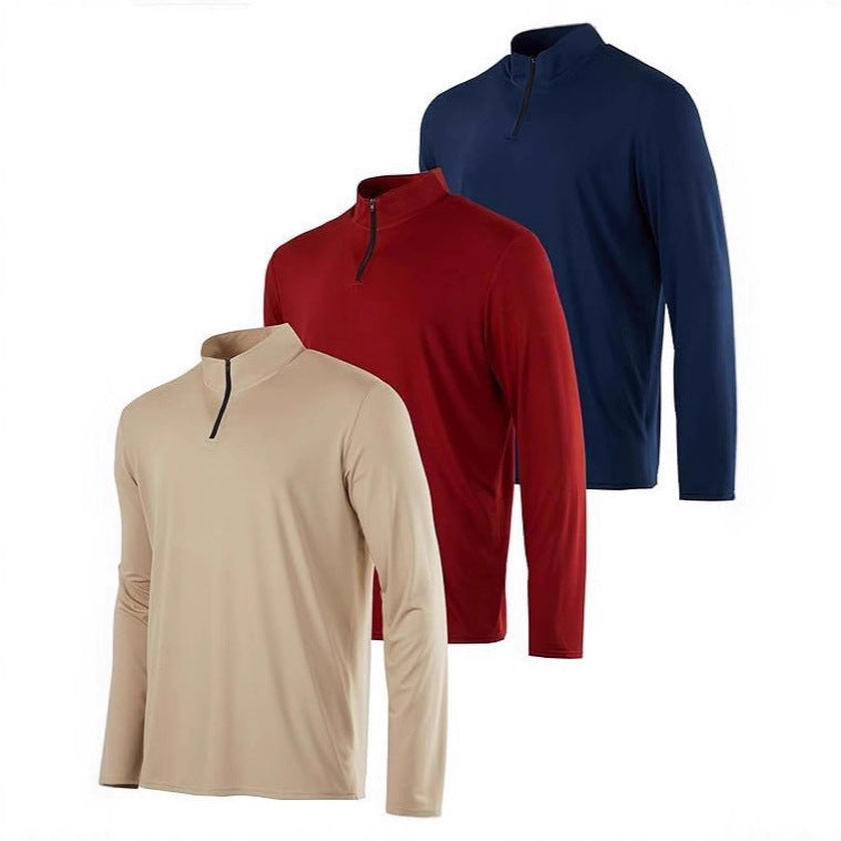 Manches longues pour hommes Stretchy Respirant Quick-Drying Casual Half-Zip Top