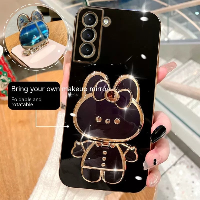 Bord droit Plaqué 6D Phone Case S22 Rabbit maquillage miroir protection Manche