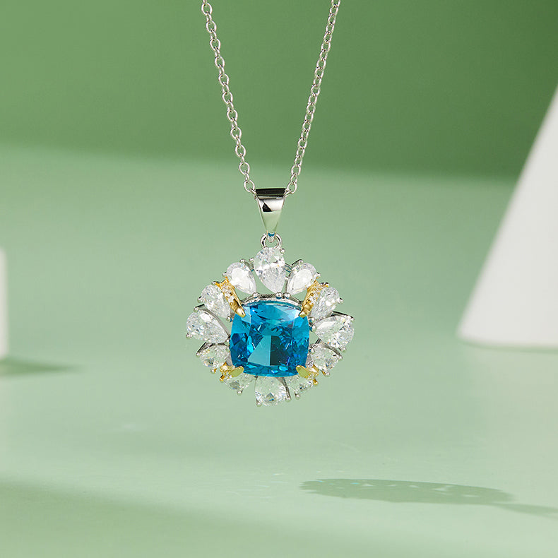 S925 Collier de pierre gemme en argent 4g créé en laboratoire