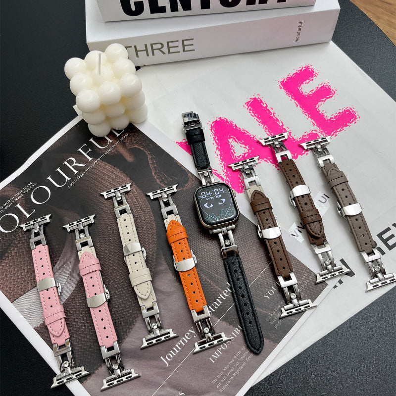 Bracelet en cuir véritable et fermoir papillon