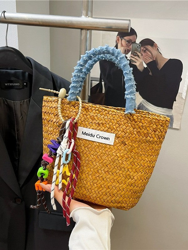 Bloc de couleur Minimalist Straw Beach Bag Wicker Panier