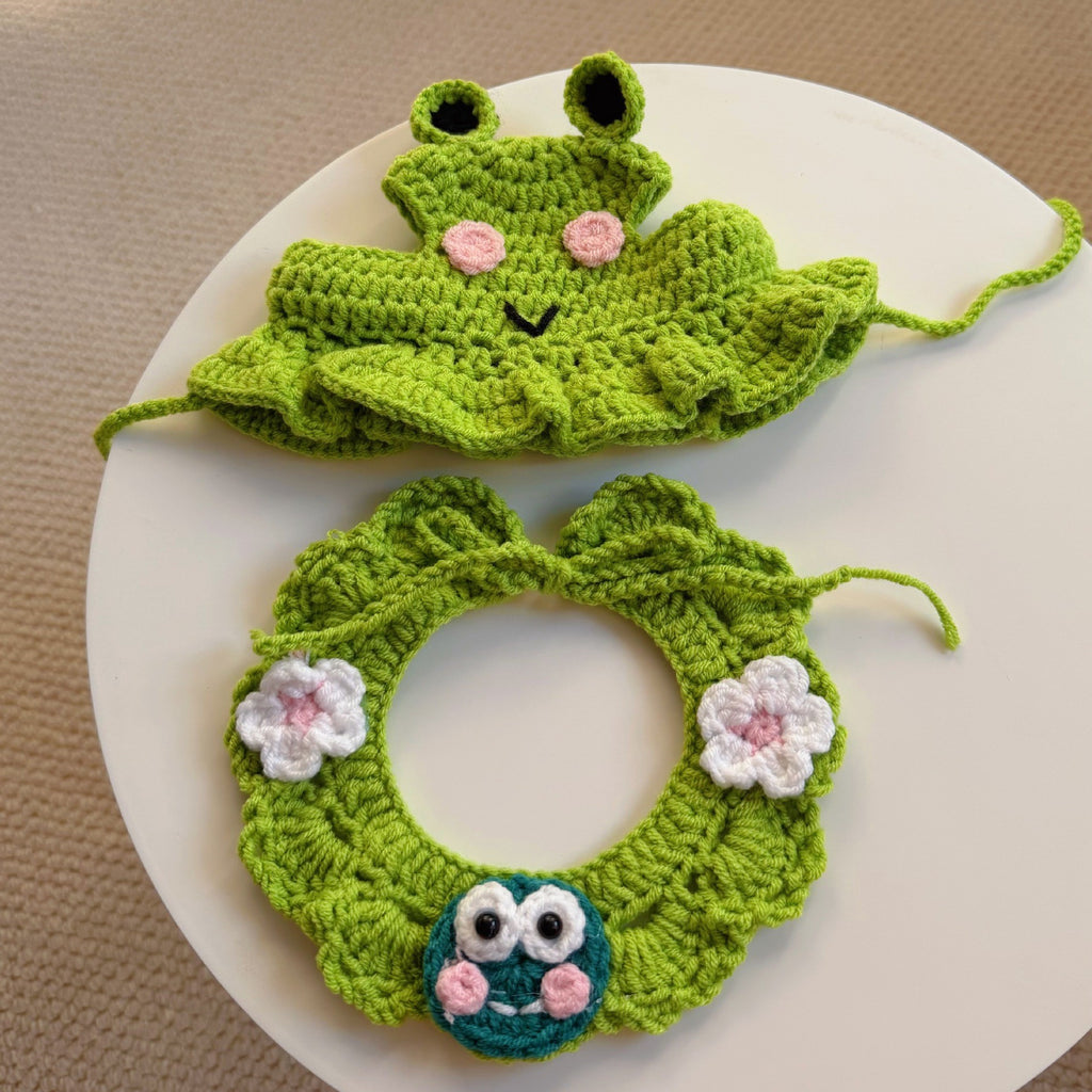 Chapeau de fleur de printemps et ensemble de bib de chat et de grenouille de chien