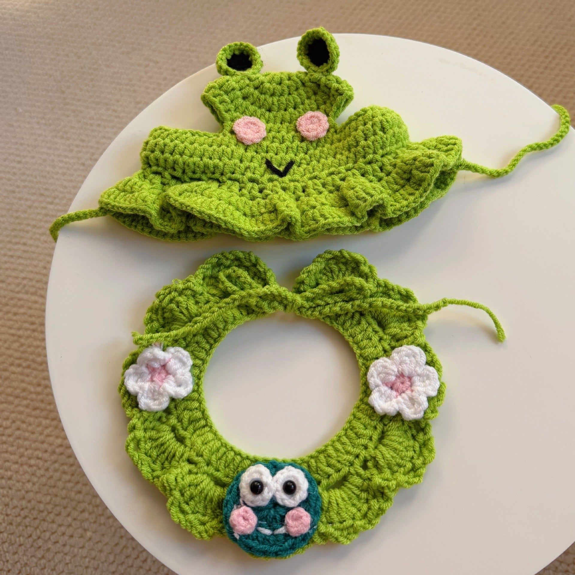Chapeau de fleur de printemps et ensemble de bib de chat et de grenouille de chien