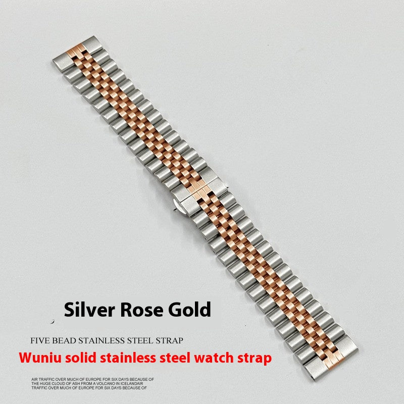 Bracelet en acier inoxydable massif à cinq perles