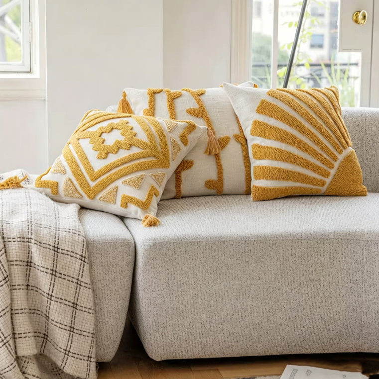 Coussin géométrique Tufted modèle salle boucle-pile Couverture d'oreiller