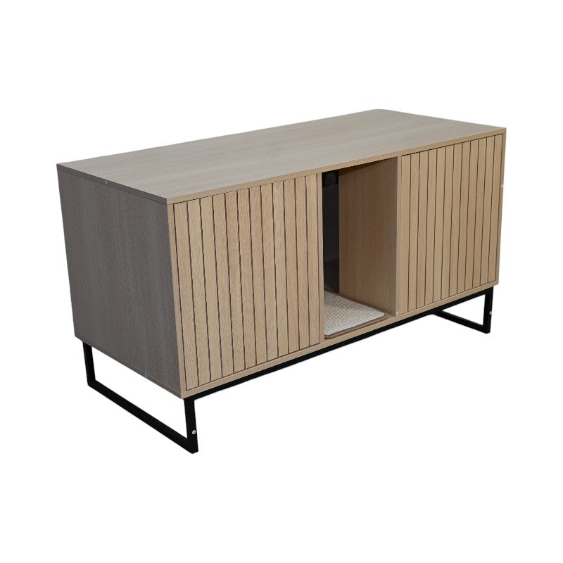 Maison de chat en bois moderne avec tapis de raclage - 47.64" x 21.46" x 25.98"