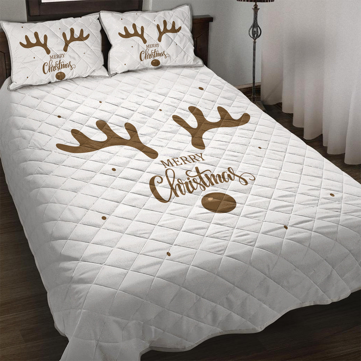 Deer Antler Pattern Christmas Quilt Set Microfiber Soft Lightweight Christmas Bedding Set