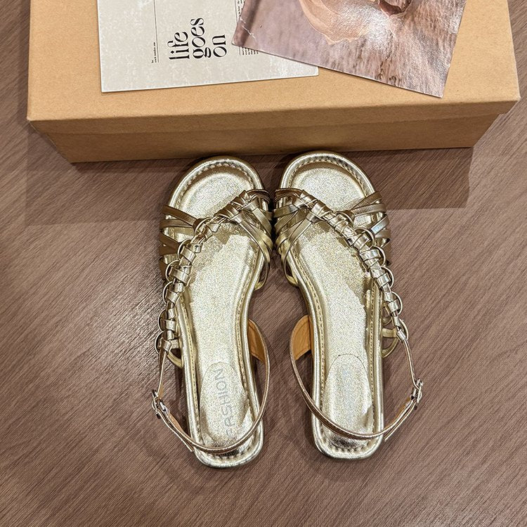 Élégant retro d'été Woven Sandales creuses