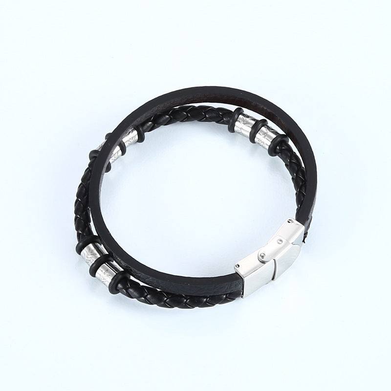 Bracelet en cuir tissé en acier inoxydable