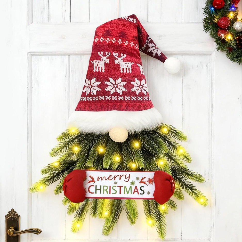 Glowing Père Noël Wreath pour la porte avant éclairée Père Noël Decor de porte avec Merry Ch