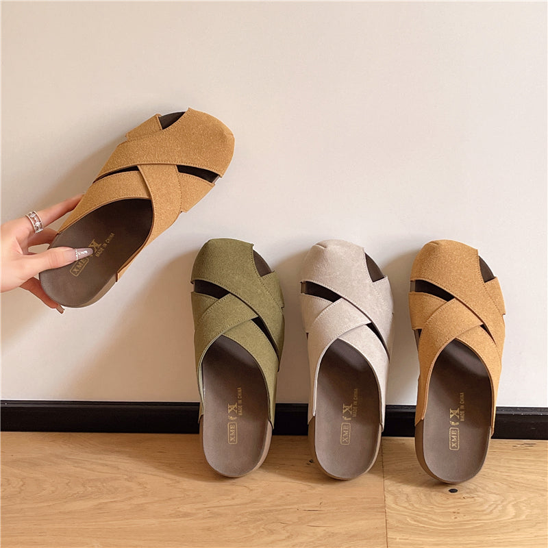 Platform Woven Closed Toe Mules Women Summer Outdoor Wear Hollow Breathable Slip on Slide