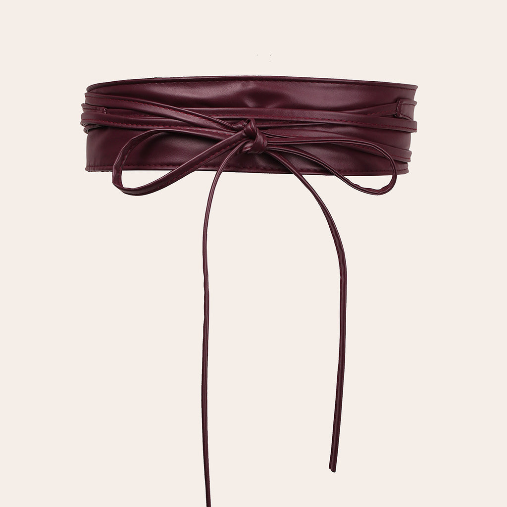 Femmes Faux cuir large taille Cincher avec dentelle Bow de détail ceinture