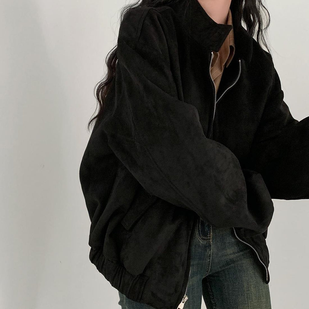 Veste d'hiver rétro chaude de Deerskin Velvet Double Zipper