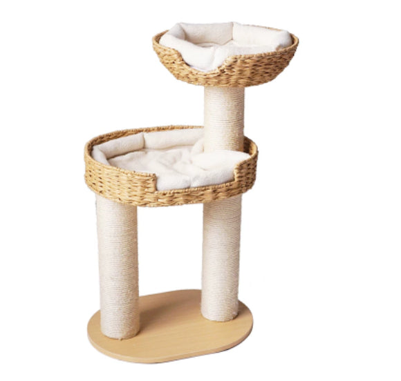 Green Song Woven Cat Climbing Frame with Thick Posts Cat Tree Cat Bed and Scratching Post
