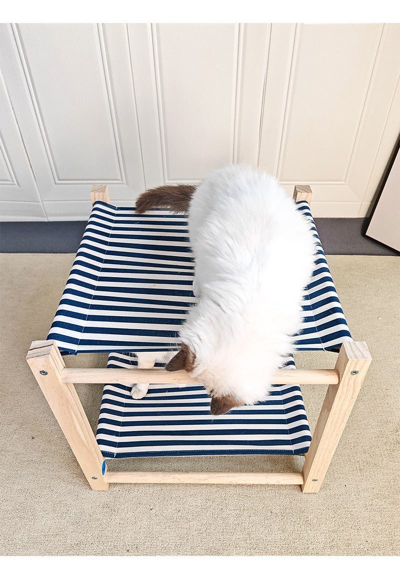Lit de camp pour animaux de compagnie en bois massif à double couche Hamac de chat supérieur et inférieur Bunk amovible et lavabo
