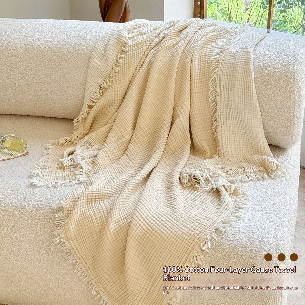 Cotton monocolore Couverture à quatre couches Gauze Tassel