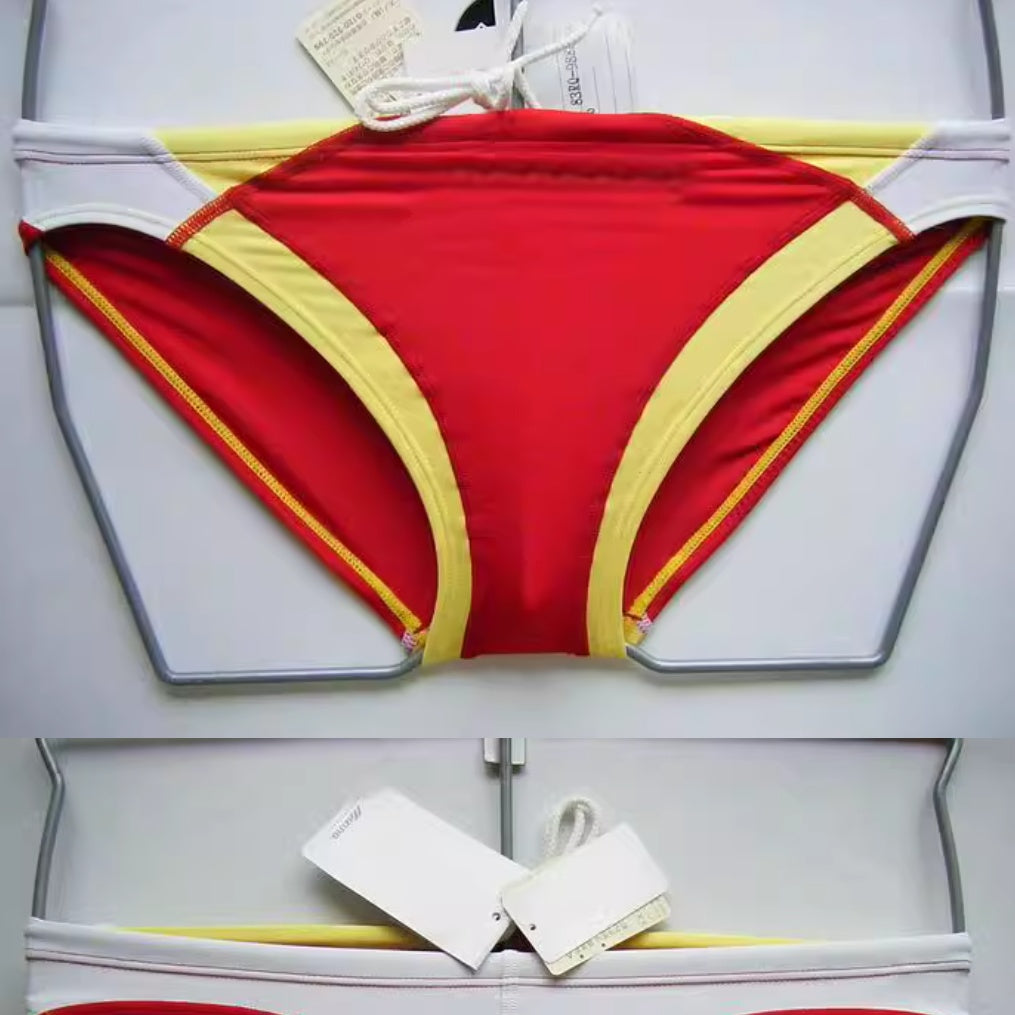 Slips de bain classiques de couleur rouge et jaune pour hommes