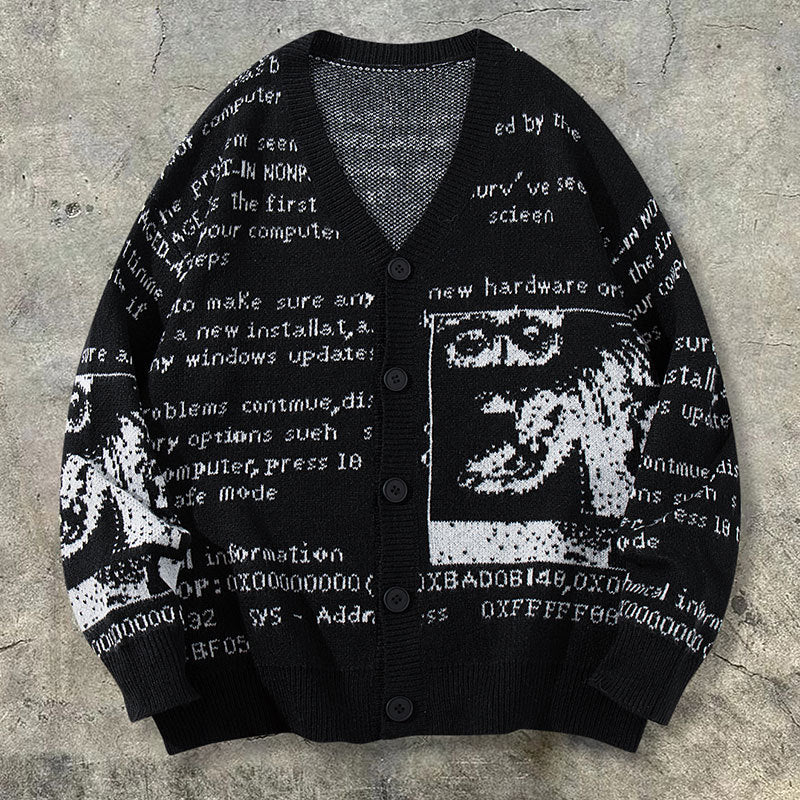 Mens Loose-fitting American-style All-over Empreinte de lettre Cardigan