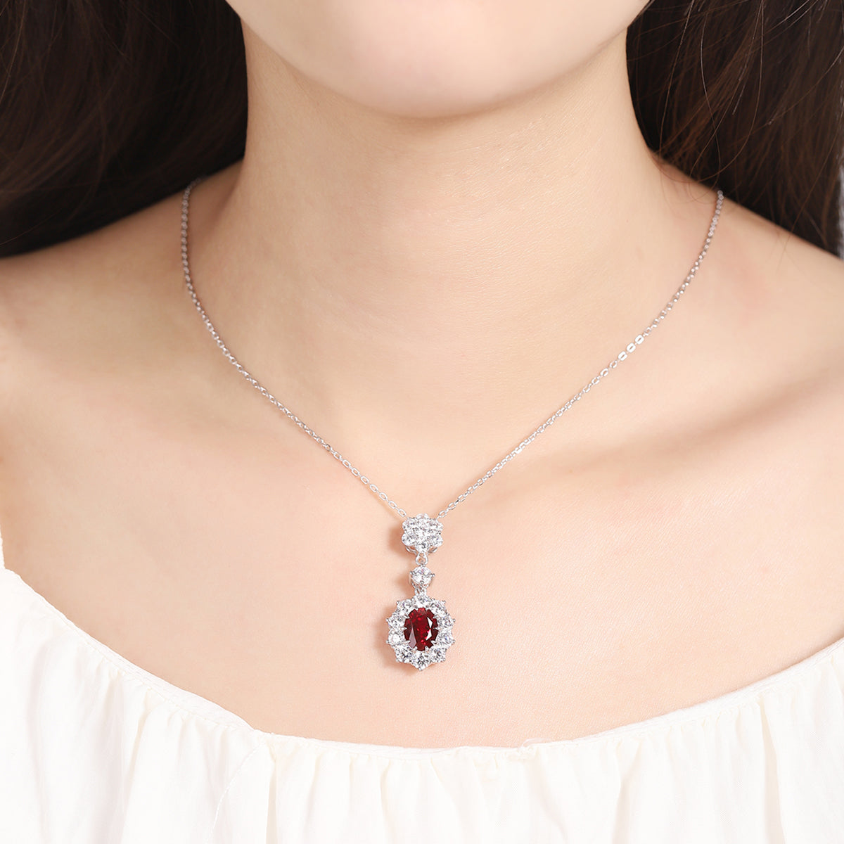 S925 Argent 6.3g Collier de pierre gemme créé en laboratoire