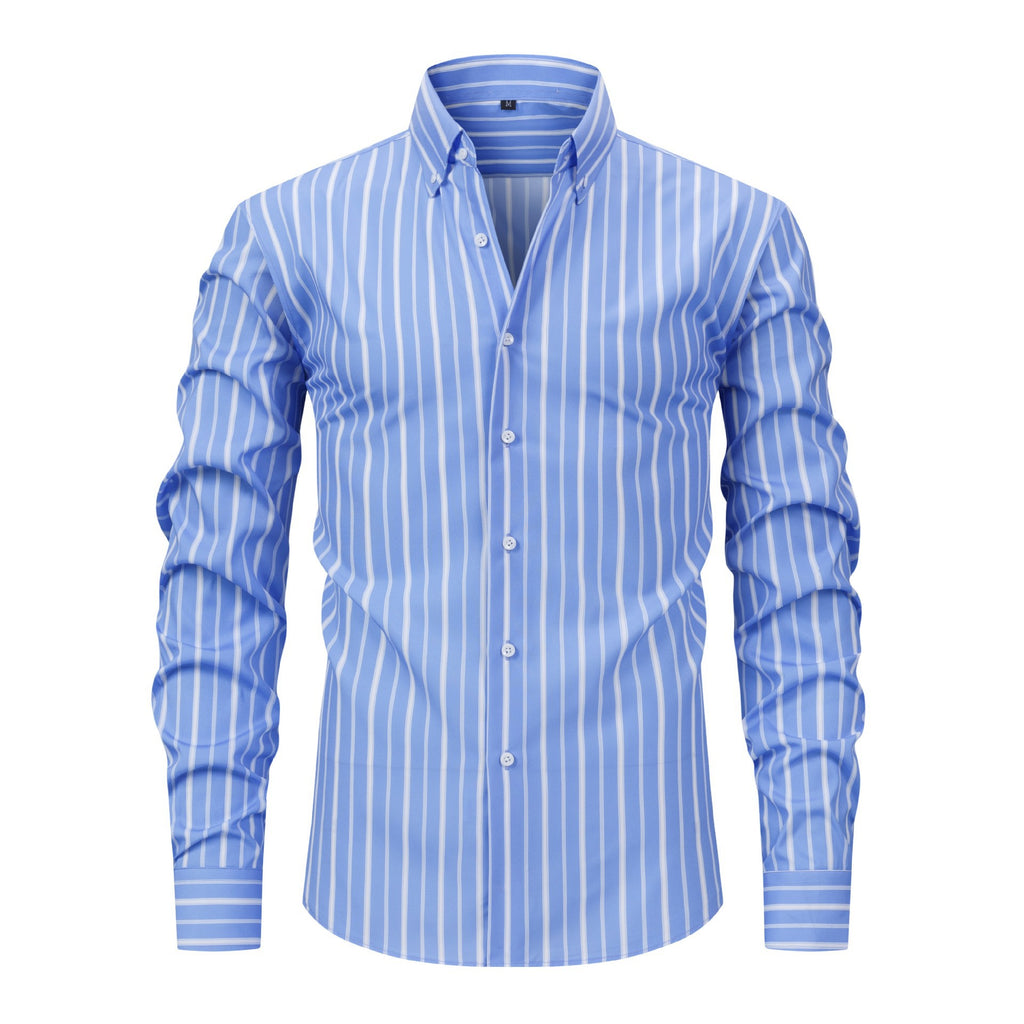 Jiana Quatre-Way stretch imprimé numérique rayé manches longues Lapel hommes chemise-comme homme S