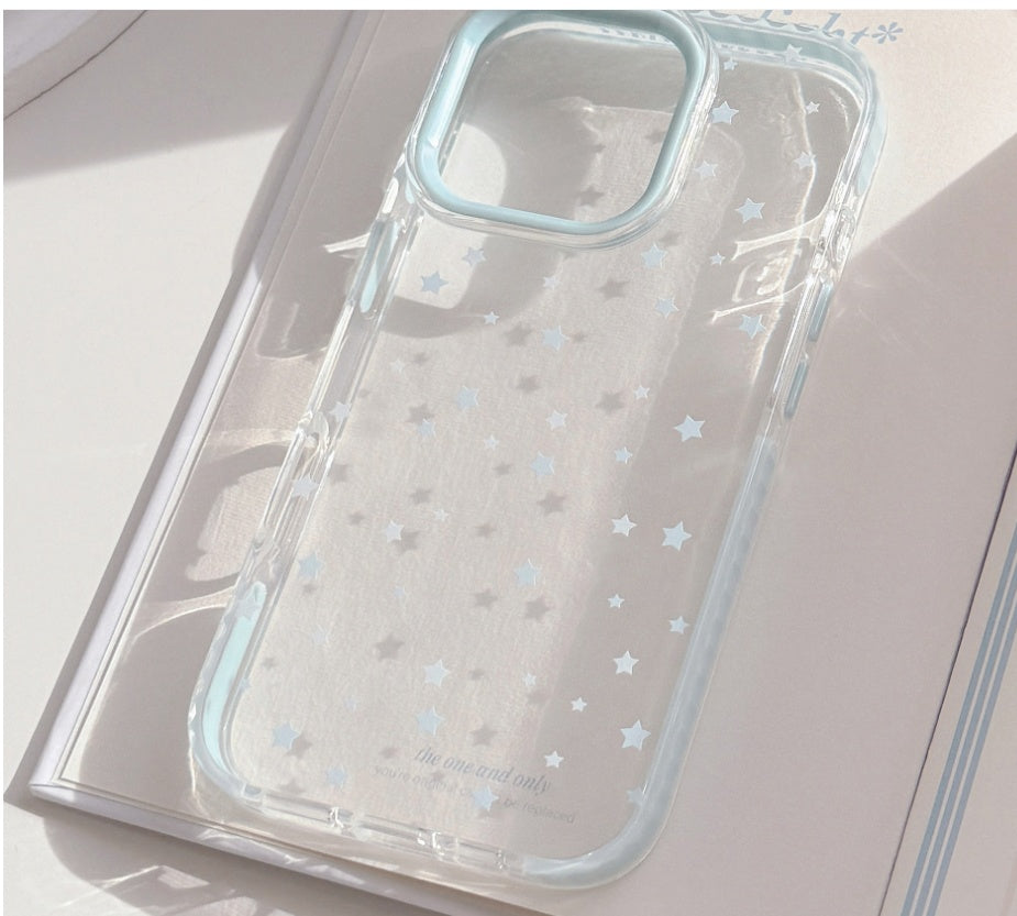 Ins Style Blue Stars Cas de téléphone résistant à la goutte transparent