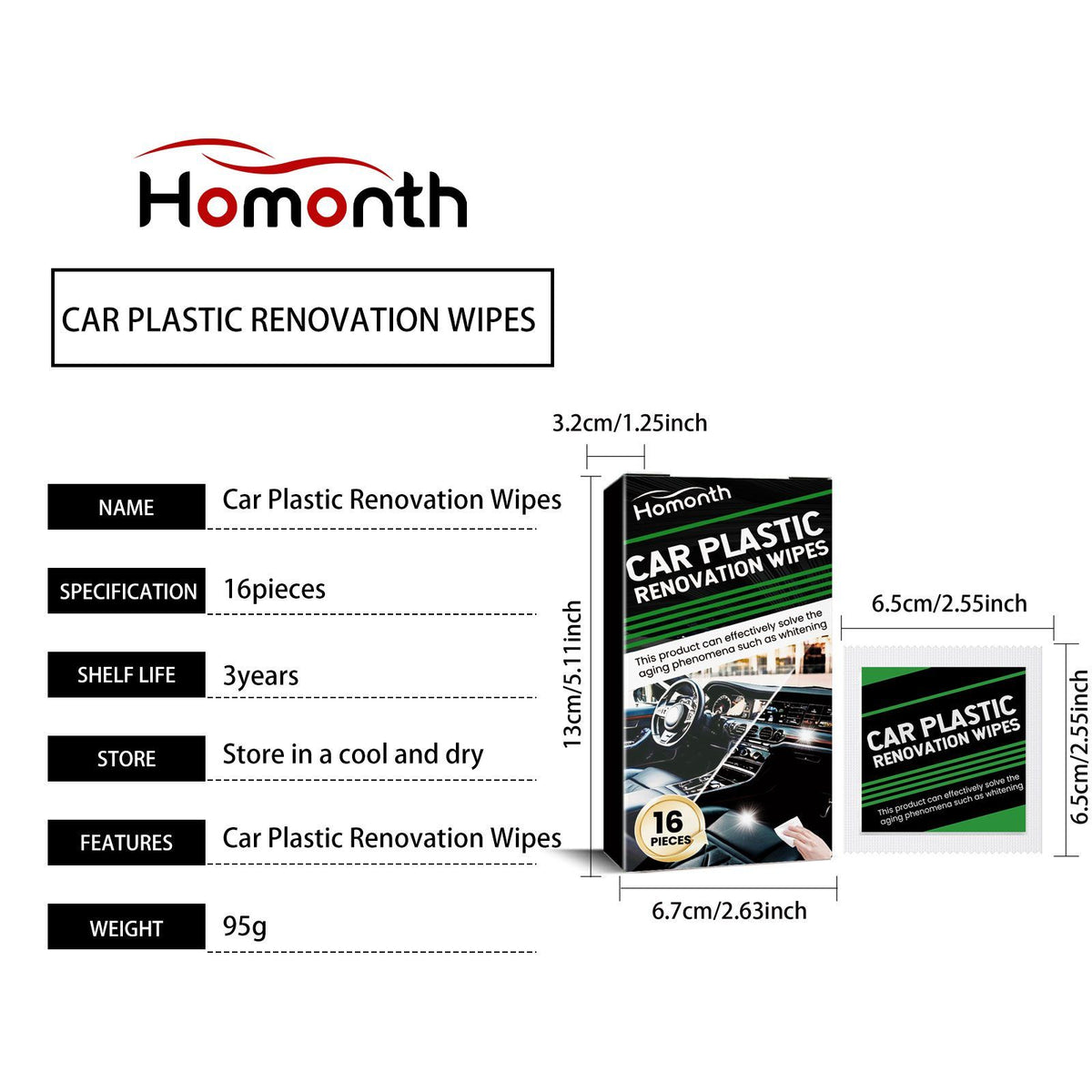 HOMONTH Automobile intérieur soins en plastique Wipes