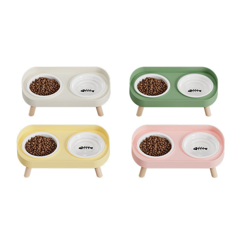 Dual-bowl Spill-proof Water-and-food-in-one Cat Bowl