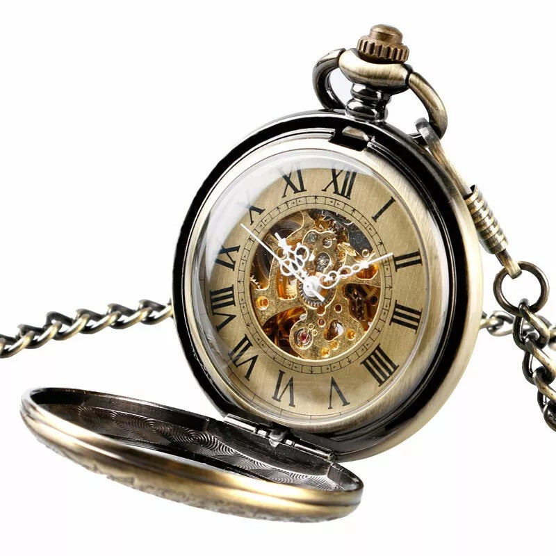 Flip-Open Retro Transparent-Lid Montre de poche mécanique gravé