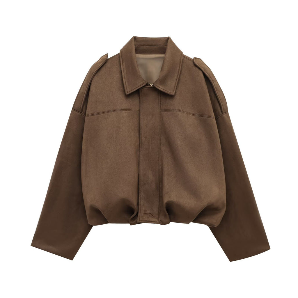 Autumn And Hiver Veste de Bomber Européen et américain Bat Manche Zipper Loose Suede Textur