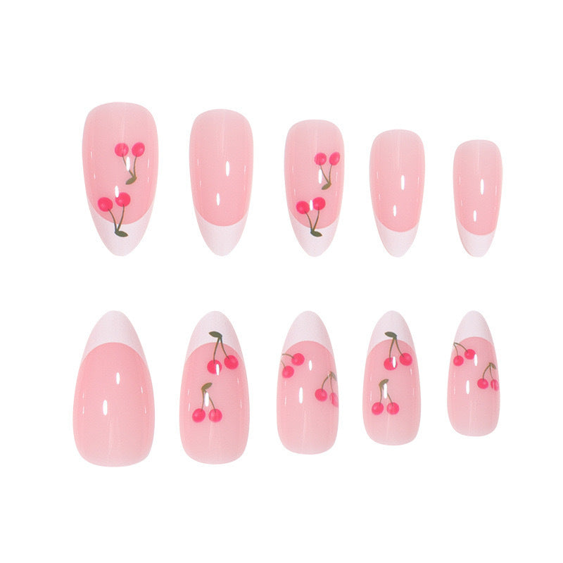 Cerise française amande-forme amovible Conseils de ongles ensemble longue durée délicate et style fille