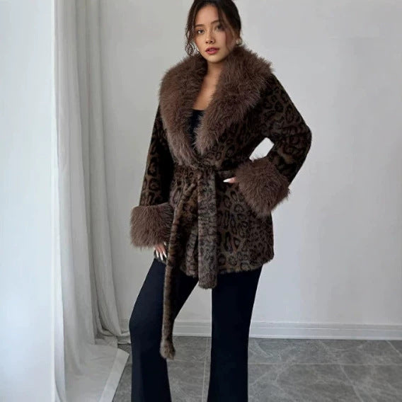 Faux fourrure Léopard-Imprimé Mink-Style manteau long rembourré