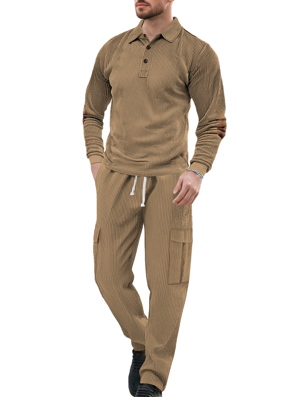Ensemble de deux pièces sport casual homme avec collier de lapel et manches longues