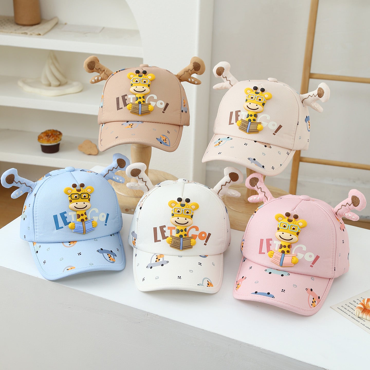 Cartoon en trois dimensions pour enfants Giraffe Imprimé Cute Antlers réglables mode B